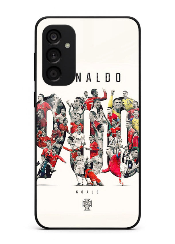 Ronaldo typography collage artwork on glossy tempered glass Samsung M13 4G back cover