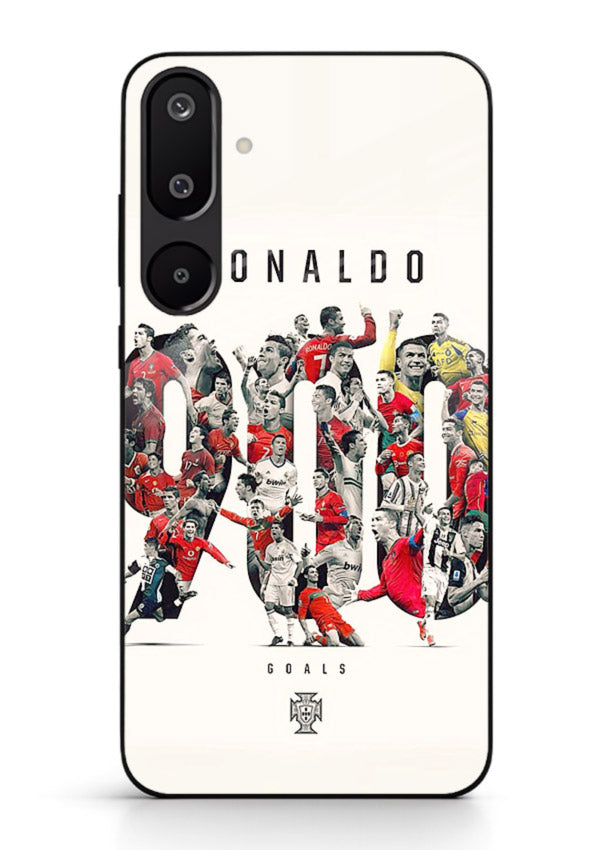 Ronaldo typography collage artwork on glossy tempered glass Samsung M16 5G back cover