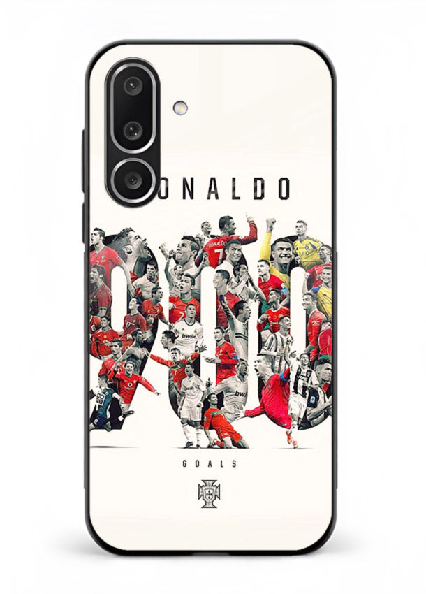 Ronaldo typography collage artwork on glossy tempered glass Samsung M36 5G back cover