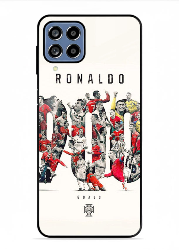 Ronaldo typography collage artwork on glossy tempered glass Samsung F22 4G back cover