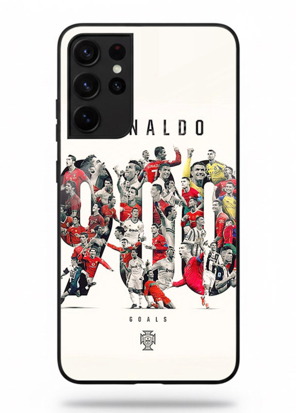 Ronaldo typography collage artwork on glossy tempered glass Samsung S21 Ultra back cover