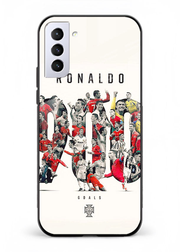 Ronaldo typography collage artwork on glossy tempered glass Samsung S21 FE back cover