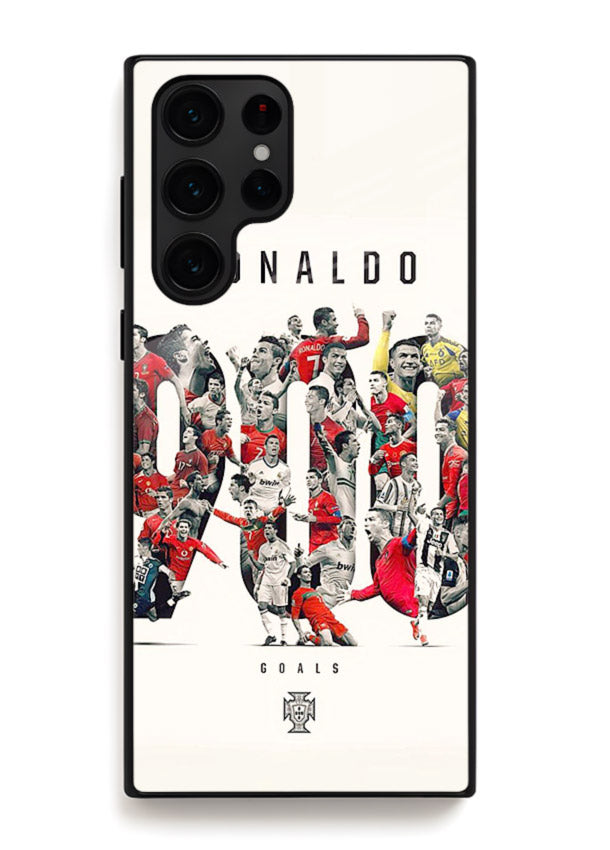 Ronaldo typography collage artwork on glossy tempered glass Samsung S24 Ultra back cover