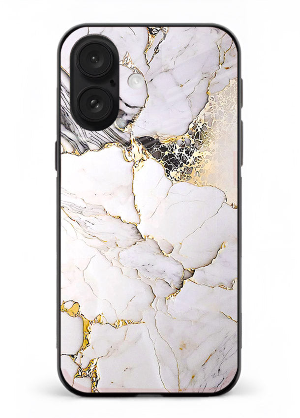 RoseGold Fluid Veins iphone 16 plus glass back cover with flowing rosegold marble design