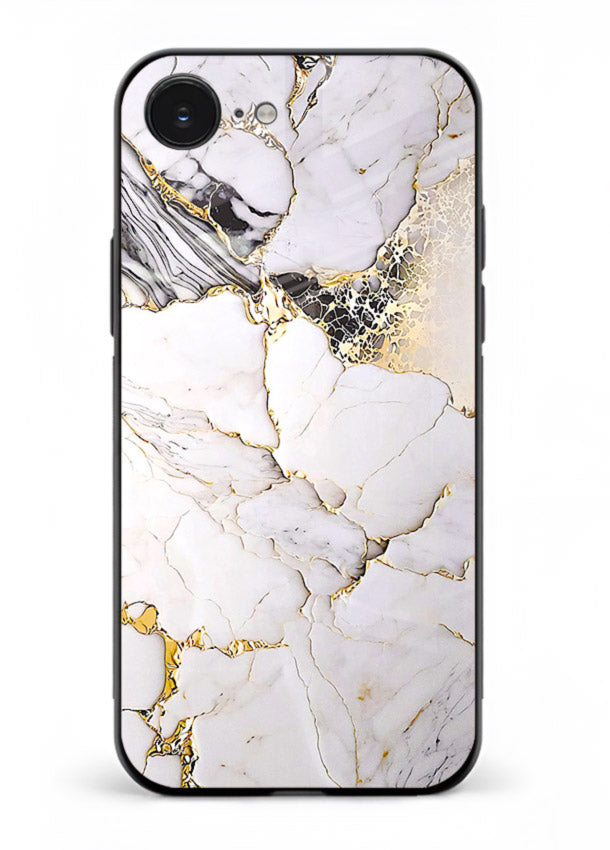 RoseGold Fluid Veins iphone 16e glass back cover with flowing rosegold marble design