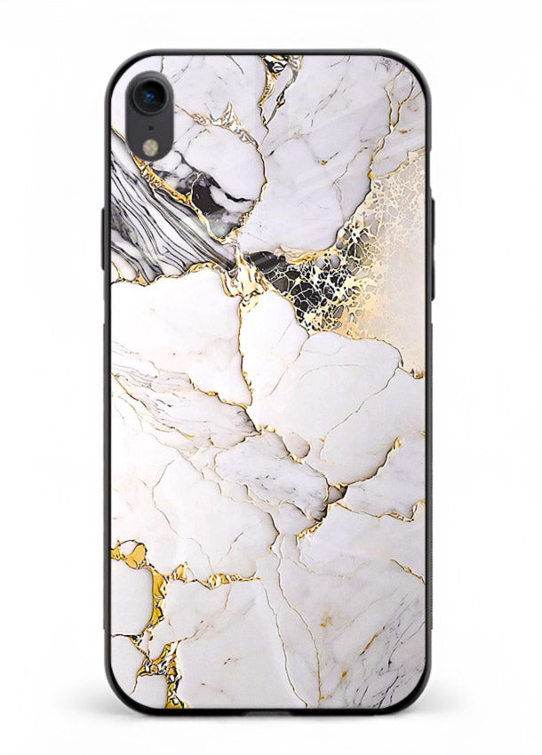 RoseGold Fluid Veins iphone xr glass back cover with flowing rosegold marble design
