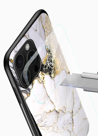 RoseGold Fluid Veins glossy vibrant premium glass back cover with flowing rosegold marble design - Angle Blade
