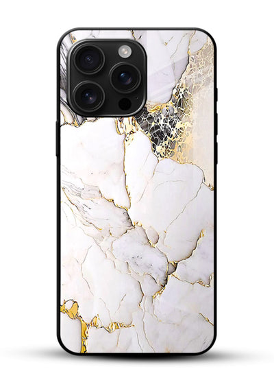 RoseGold Fluid Veins glossy vibrant premium glass back cover with flowing rosegold marble design - Angle Front