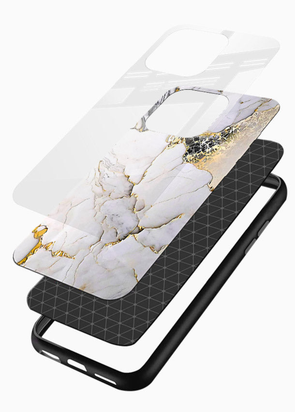 RoseGold Fluid Veins glossy vibrant premium glass back cover with flowing rosegold marble design - Angle Layers