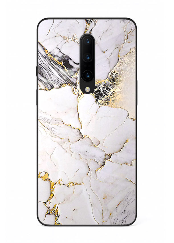 RoseGold Fluid Veins OnePlus 7 Pro glass back cover with flowing rosegold marble design