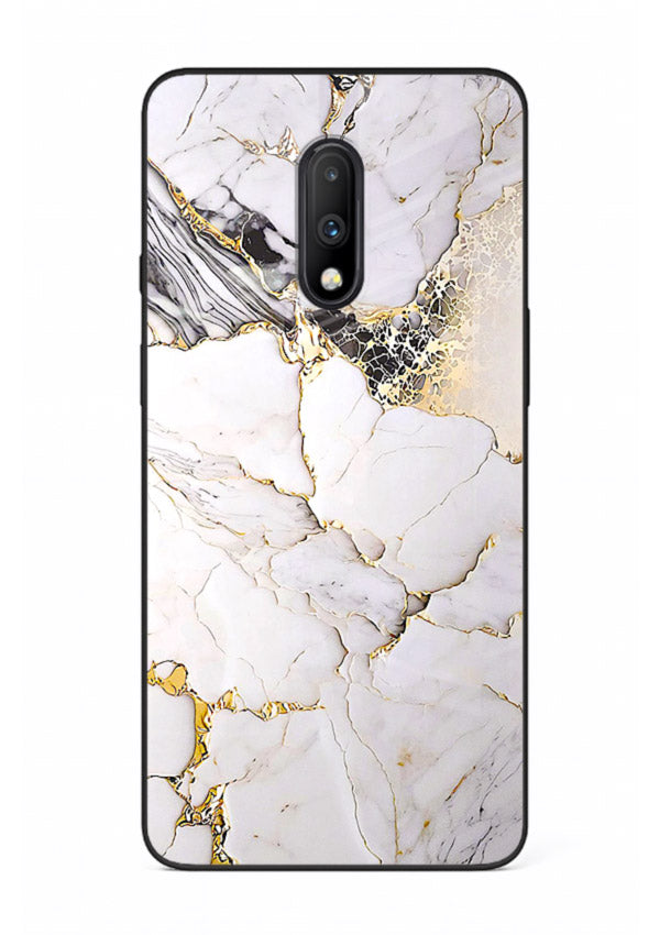 RoseGold Fluid Veins OnePlus 7 glass back cover with flowing rosegold marble design