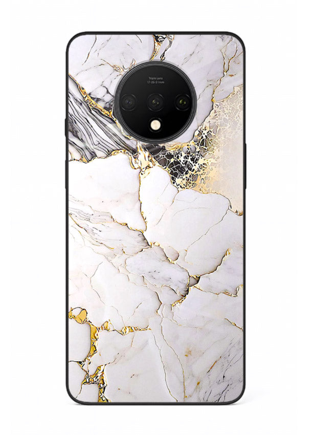 RoseGold Fluid Veins OnePlus 7T glass back cover with flowing rosegold marble design