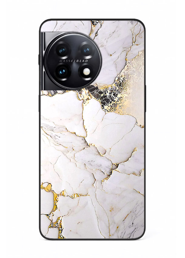 RoseGold Fluid Veins OnePlus 11R glass back cover with flowing rosegold marble design