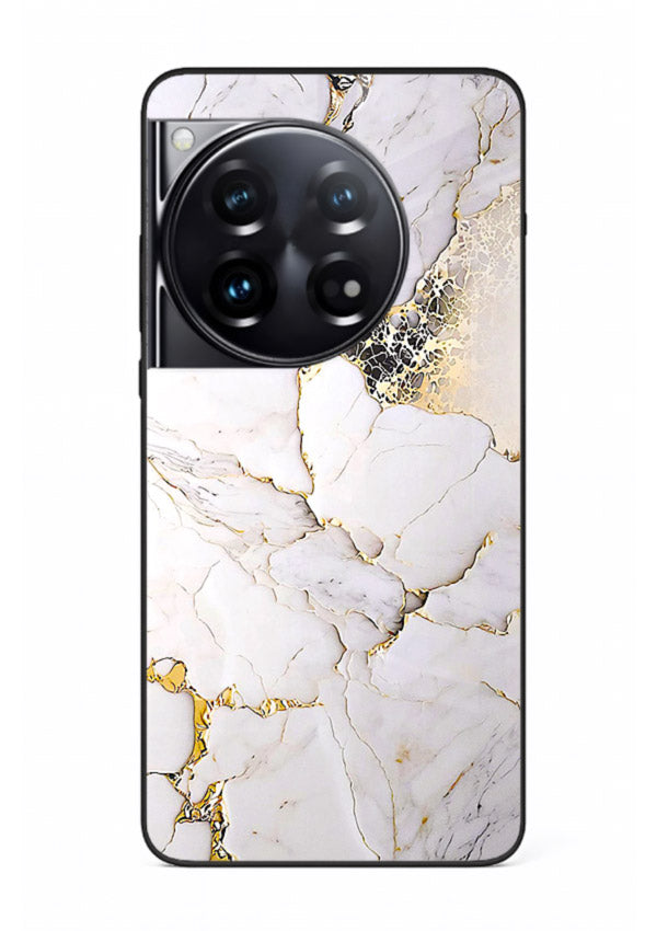 RoseGold Fluid Veins OnePlus 12 glass back cover with flowing rosegold marble design
