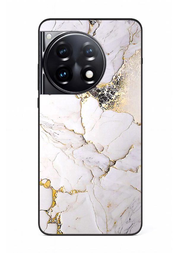 RoseGold Fluid Veins OnePlus 12R glass back cover with flowing rosegold marble design