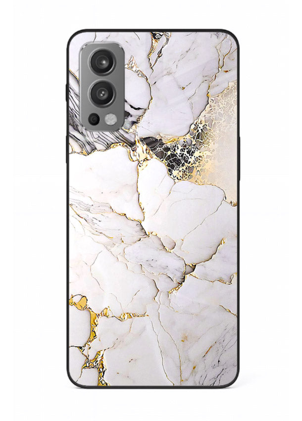 RoseGold Fluid Veins OnePlus Nord 2 glass back cover with flowing rosegold marble design