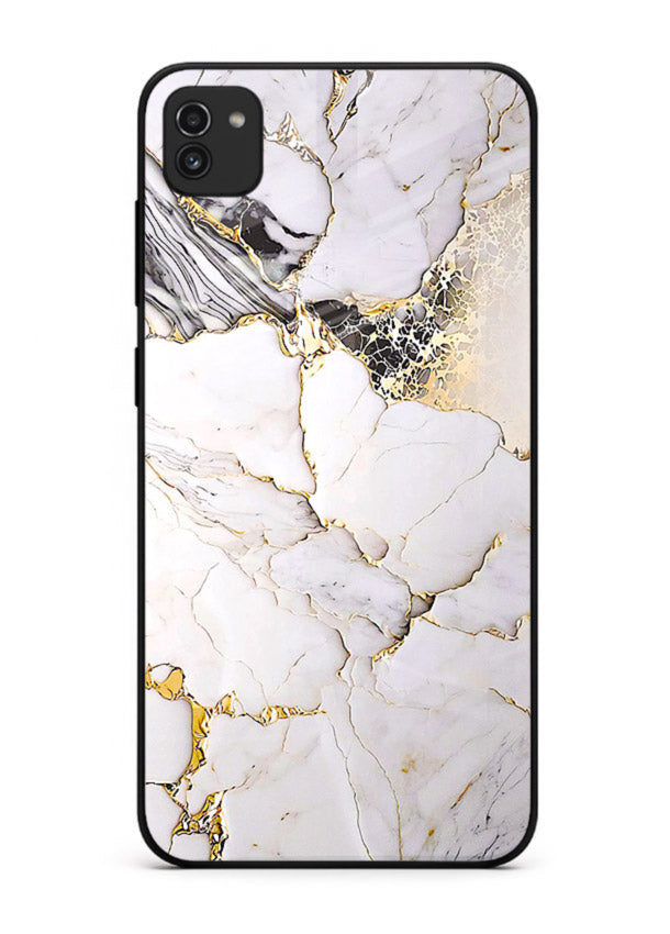 RoseGold Fluid Veins Samsung A03 glass back cover with flowing rosegold marble design