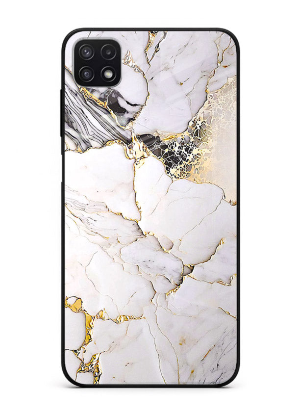 RoseGold Fluid Veins Samsung F42 5G glass back cover with flowing rosegold marble design