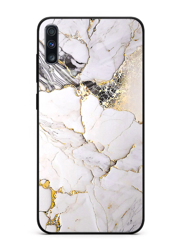 RoseGold Fluid Veins Samsung A70 glass back cover with flowing rosegold marble design