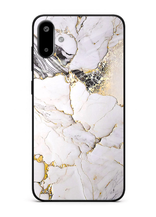 RoseGold Fluid Veins Samsung F06 5G glass back cover with flowing rosegold marble design