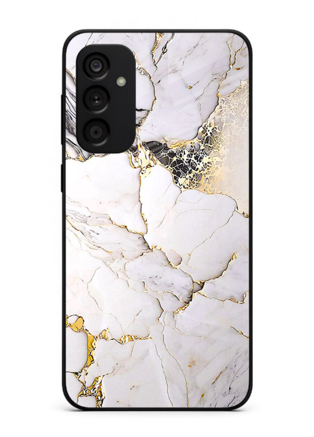 RoseGold Fluid Veins Samsung F54 5G glass back cover with flowing rosegold marble design