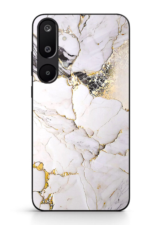 RoseGold Fluid Veins Samsung M16 5G glass back cover with flowing rosegold marble design