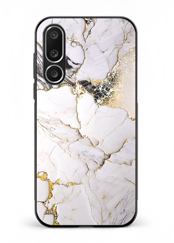RoseGold Fluid Veins Samsung F56 5G glass back cover with flowing rosegold marble design