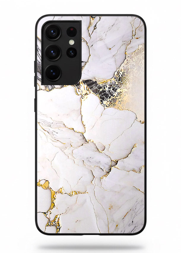 RoseGold Fluid Veins Samsung S21 Ultra glass back cover with flowing rosegold marble design