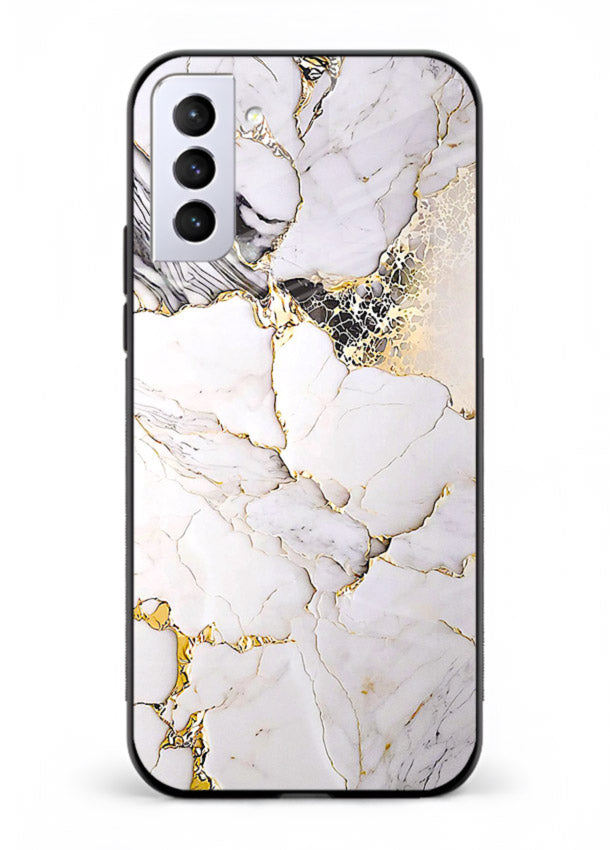 RoseGold Fluid Veins Samsung S21 Plus glass back cover with flowing rosegold marble design