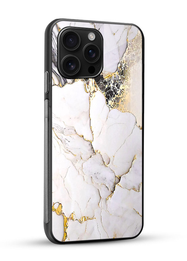RoseGold Fluid Veins glossy vibrant premium glass back cover with flowing rosegold marble design - Angle Side