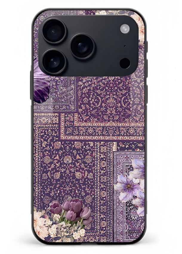 Purple tapestry artwork printed on glossy tempered glass iPhone 17 Pro Max back cover