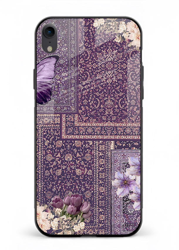 Purple tapestry artwork printed on glossy tempered glass iPhone XR back cover
