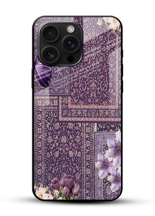 Purple tapestry artwork printed on glossy tempered glass mobile cover - 1
