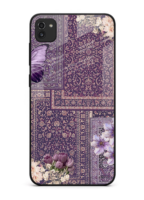 Purple tapestry artwork printed on glossy tempered glass Samsung A03 back cover