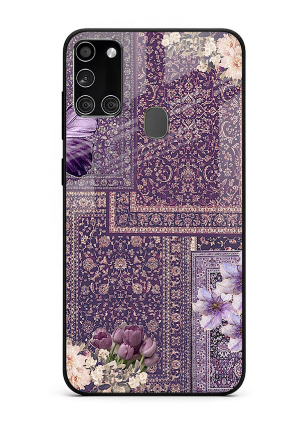 Purple tapestry artwork printed on glossy tempered glass Samsung A21s back cover