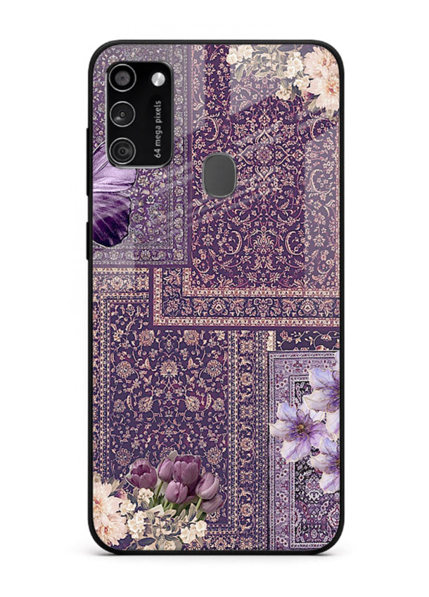 Purple tapestry artwork printed on glossy tempered glass Samsung M21 back cover