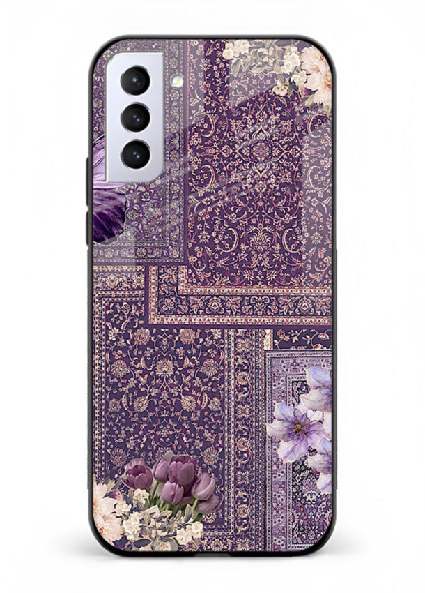 Purple tapestry artwork printed on glossy tempered glass Samsung S21 FE back cover
