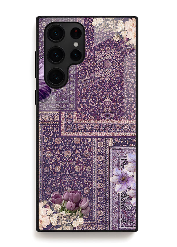 Purple tapestry artwork printed on glossy tempered glass Samsung S24 Ultra back cover