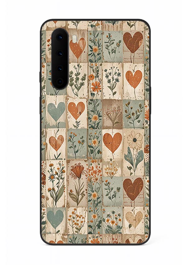 Rustic Patch Quilt patchwork quilt pattern OnePlus Nord glass back cover