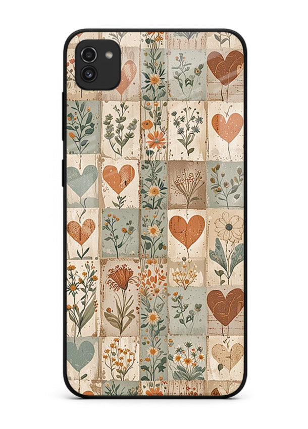 Rustic Patch Quilt patchwork quilt pattern Samsung A03 glass back cover