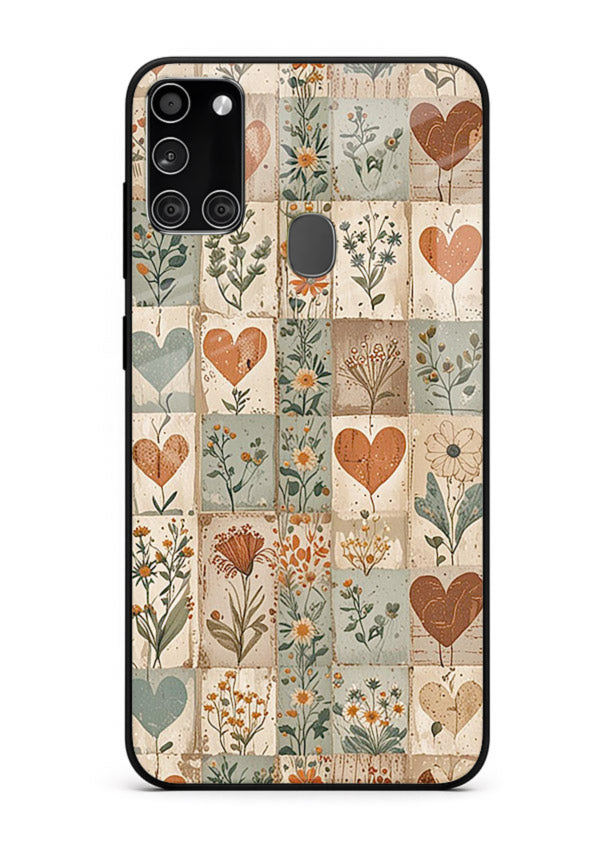 Rustic Patch Quilt patchwork quilt pattern Samsung A21s glass back cover