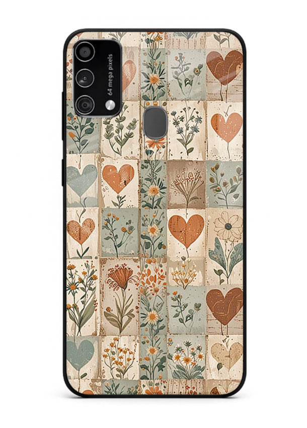 Rustic Patch Quilt patchwork quilt pattern Samsung F41 glass back cover