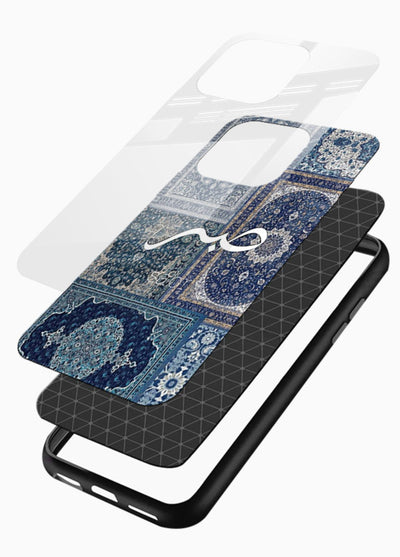 Blue Arabic script artwork printed on premium tempered glass mobile back cover - 3