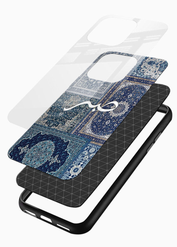 Blue Arabic script artwork printed on premium tempered glass mobile back cover - 3