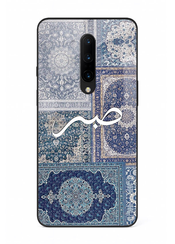 Blue Arabic script artwork printed on premium tempered glass OnePlus 7T Pro back cover