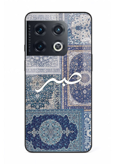 Blue Arabic script artwork printed on premium tempered glass OnePlus 10 Pro back cover