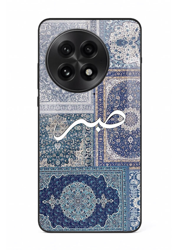 Blue Arabic script artwork printed on premium tempered glass OnePlus 13 back cover