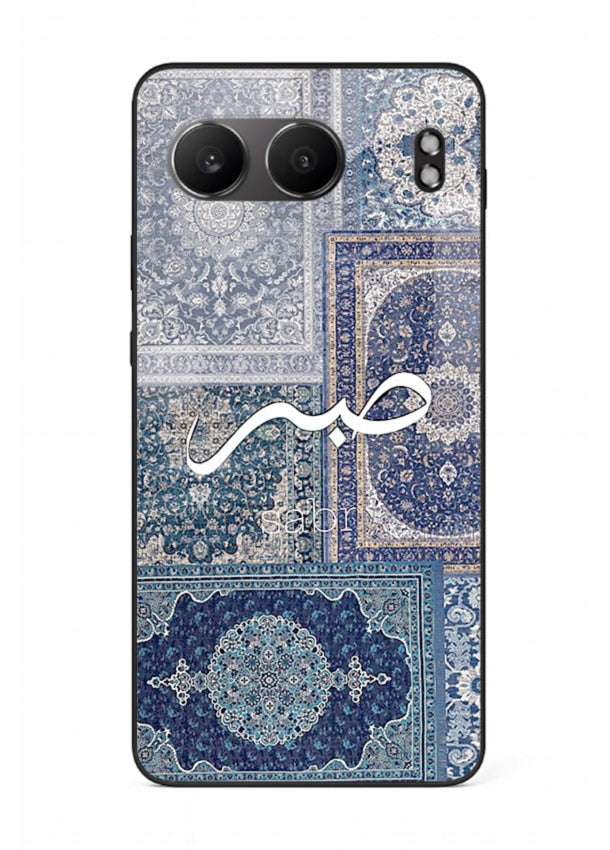 Blue Arabic script artwork printed on premium tempered glass OnePlus Nord 4 back cover