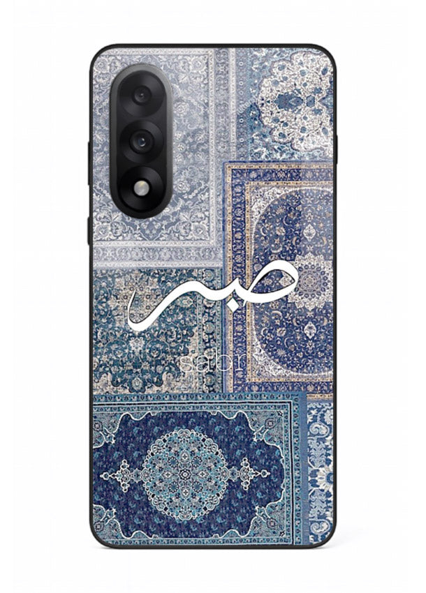 Blue Arabic script artwork printed on premium tempered glass OnePlus Nord 5 back cover