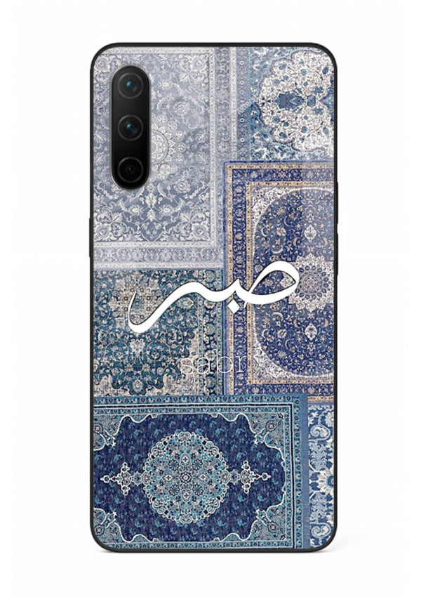 Blue Arabic script artwork printed on premium tempered glass OnePlus Nord CE 5G back cover